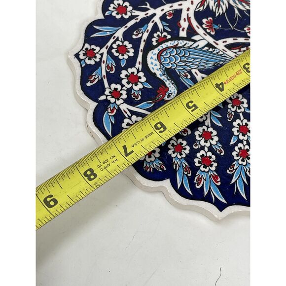 Vintage Ceramic Turkish Porcelain Pottery Trivet Trinket Hotplate Peacock Bird - Picture 4 of 4